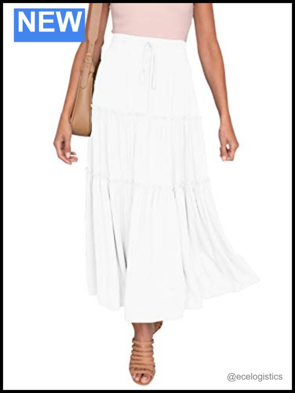 Boho Maxi Skirt with Pockets, Elastic High Waist A-Line Tiered Long Skirt